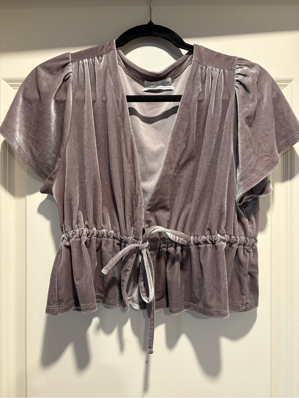 Urban Outfitters Velvet Tie-Front Short Sleeve Top - Dusty Mauve